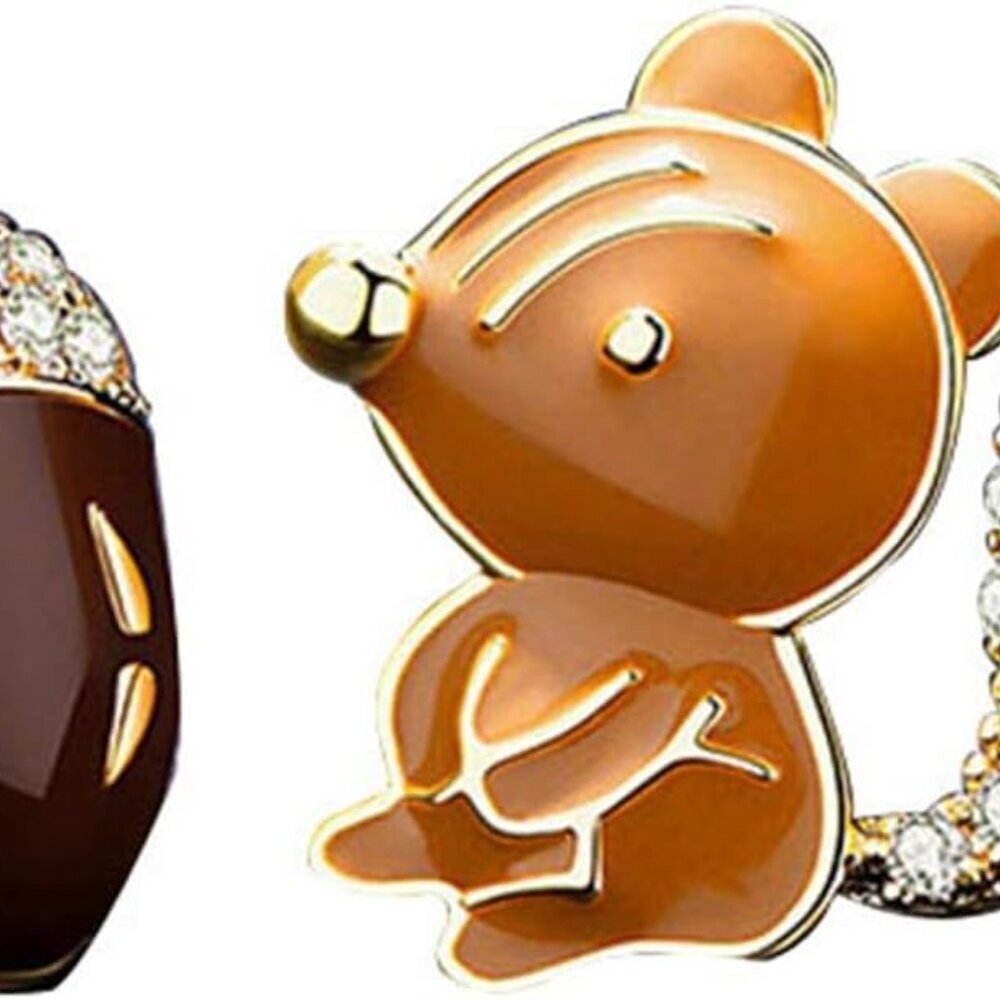 Fun Squirrel and Pine Cone Stud Earrings Asymmetrical Crystal Nut Squirrel Anima